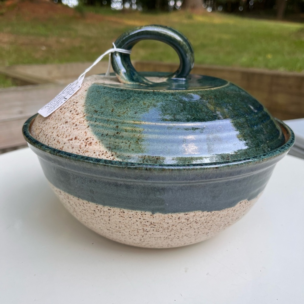 Farmhouse Pottery Steamer 2qt. Green and Blue glazed stoneware
